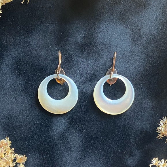 💔SOLD💔Victorian Jewelry Antique gold filled Mother of Pearl dangle earrings - Picture 4 of 12